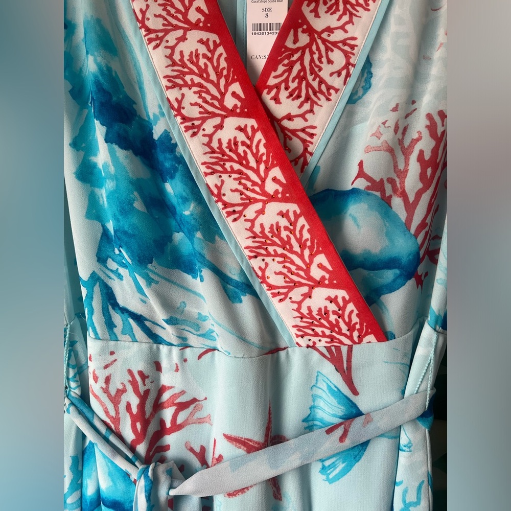 White House Black Market Coral Stripe Scuba Blue Dramatic Maxi Dress NWT - Picture 8 of 8